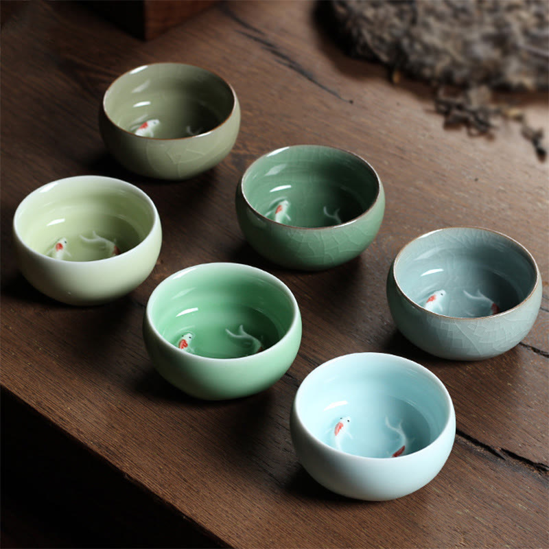 Bunte Koi-Fisch-Teetasse aus Keramik, 60 ml | Zen-Dekor