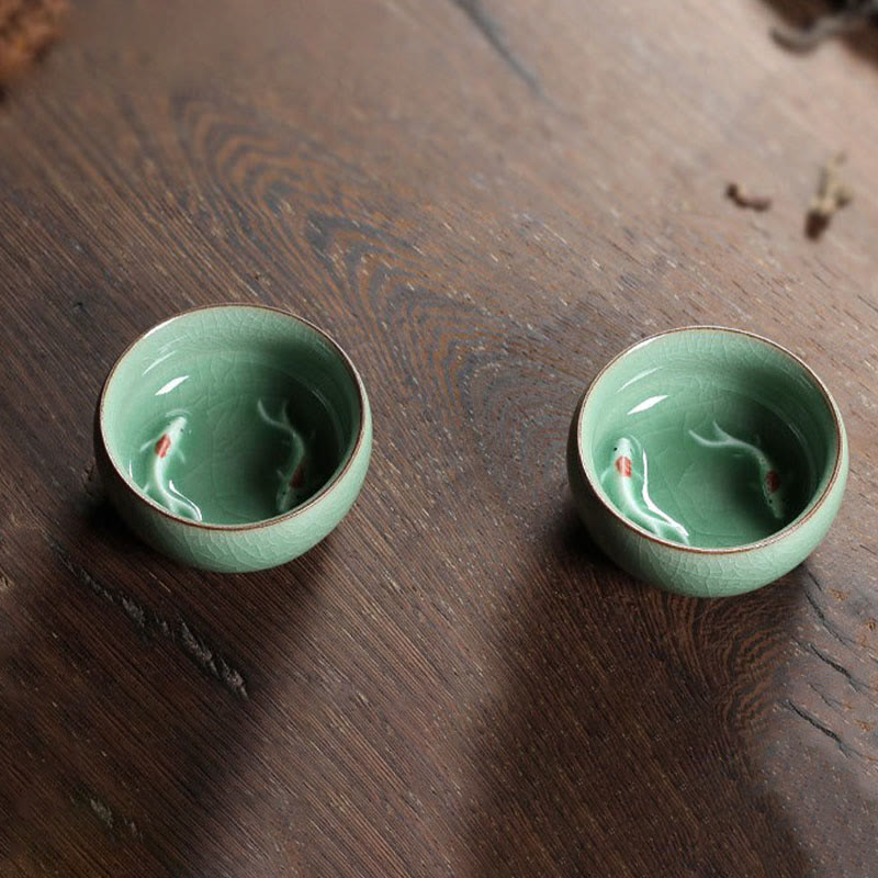 Bunte Koi-Fisch-Teetasse aus Keramik, 60 ml | Zen-Dekor