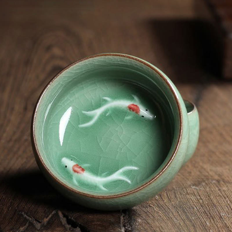 Bunte Koi-Fisch-Teetasse aus Keramik, 60 ml | Zen-Dekor