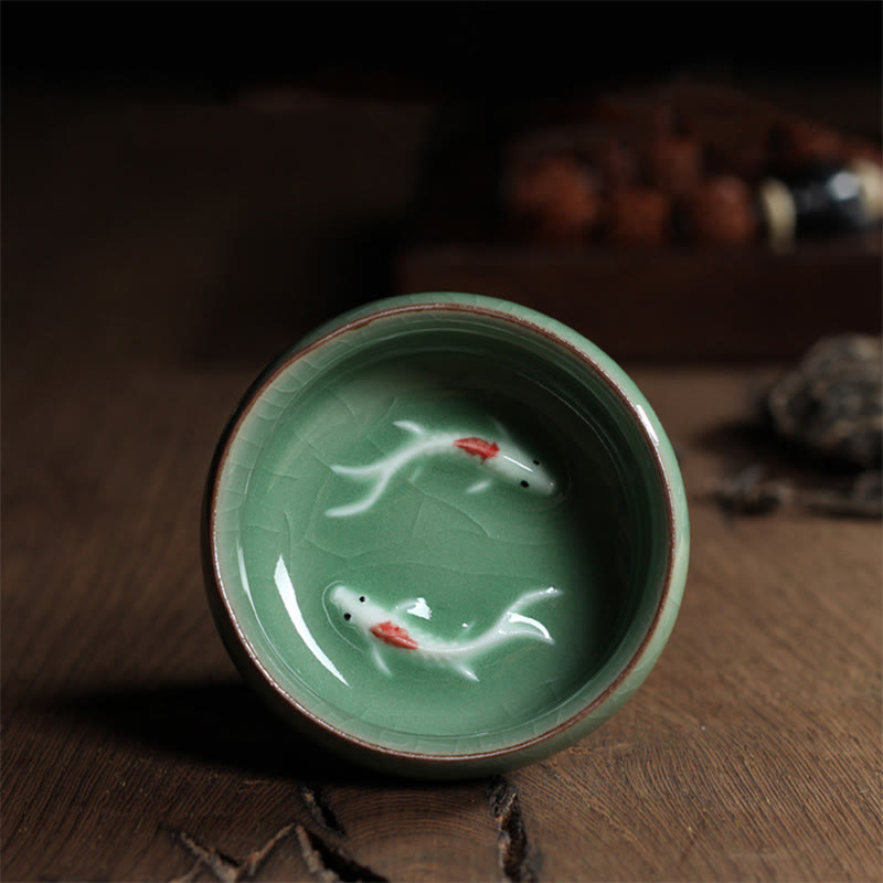Bunte Koi-Fisch-Teetasse aus Keramik, 60 ml | Zen-Dekor