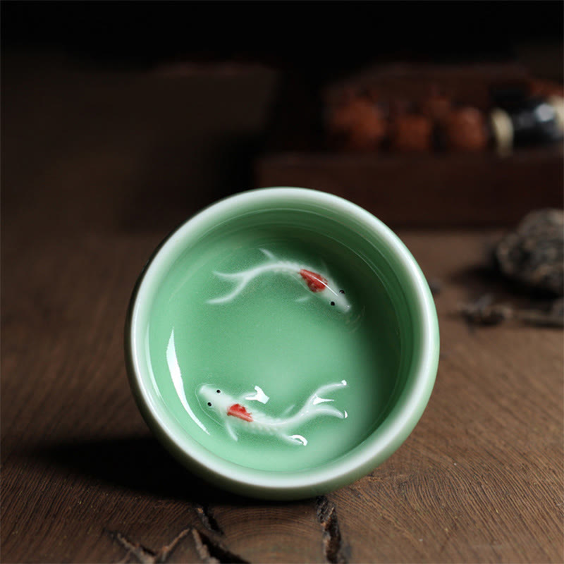 Bunte Koi-Fisch-Teetasse aus Keramik, 60 ml | Zen-Dekor