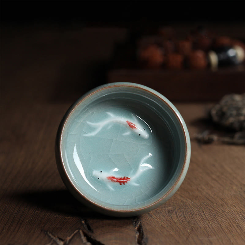 Bunte Koi-Fisch-Teetasse aus Keramik, 60 ml | Zen-Dekor