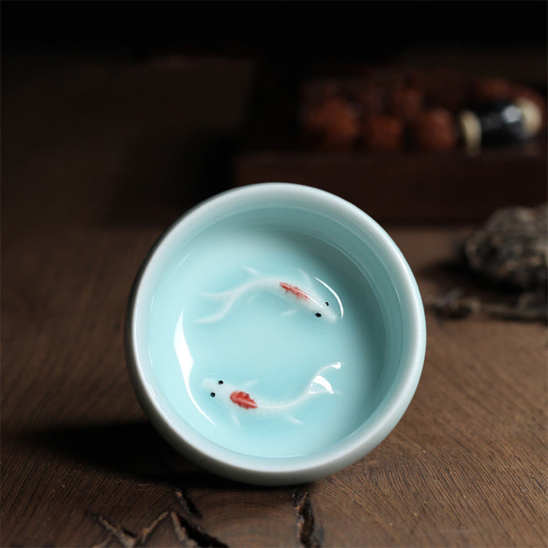 Bunte Koi-Fisch-Teetasse aus Keramik, 60 ml | Zen-Dekor