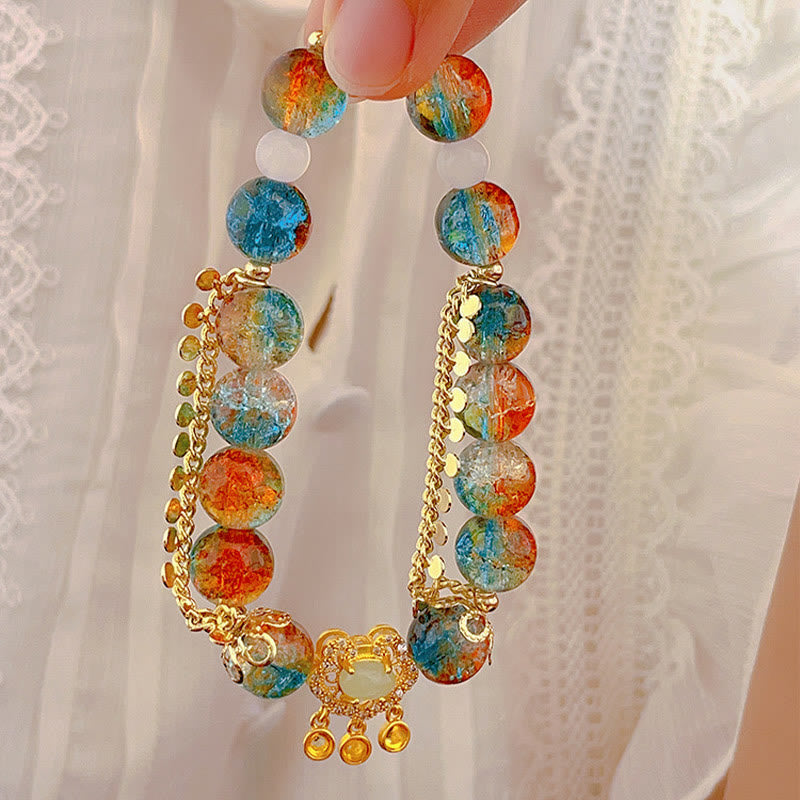 Buntes Liuli-Glasperlenarmband mit spirituellem Schutz