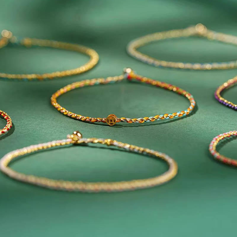 Buntes Glücksmünzen-Seilarmband 14–15 cm Heilende Klänge