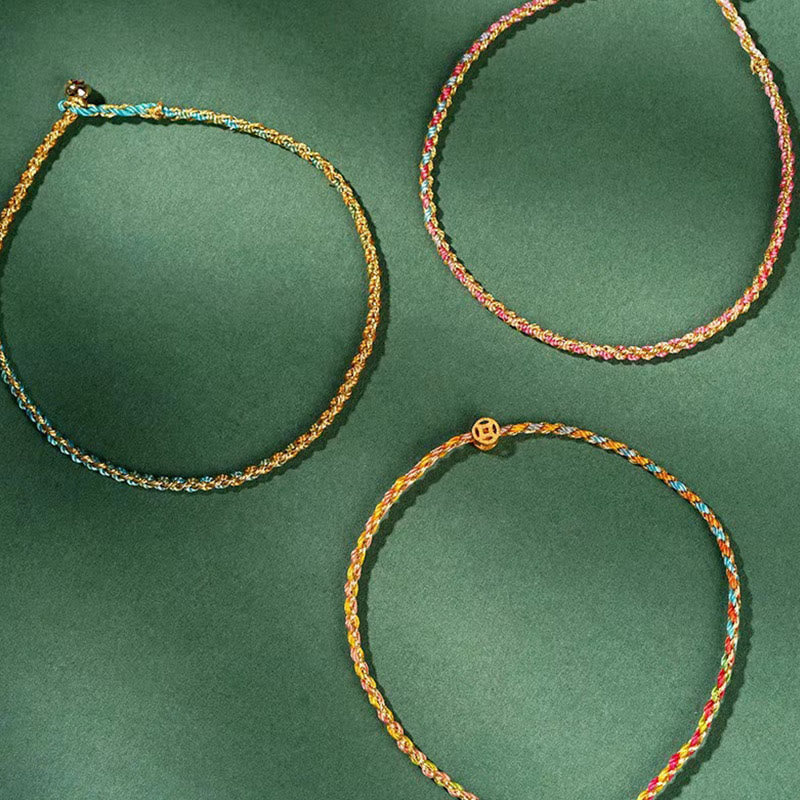 Buntes Glücksmünzen-Seilarmband 14–15 cm Heilende Klänge