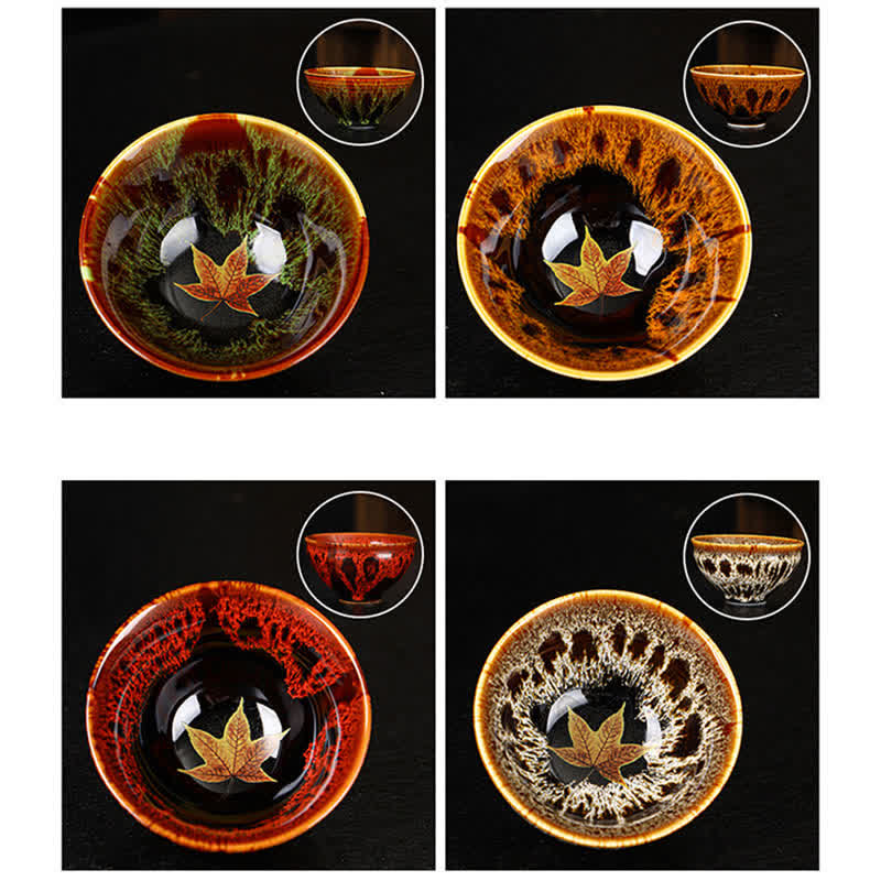 Bunte Teetasse aus Keramik mit Ahornblatt, 110 ml, für gemütlichen Tee