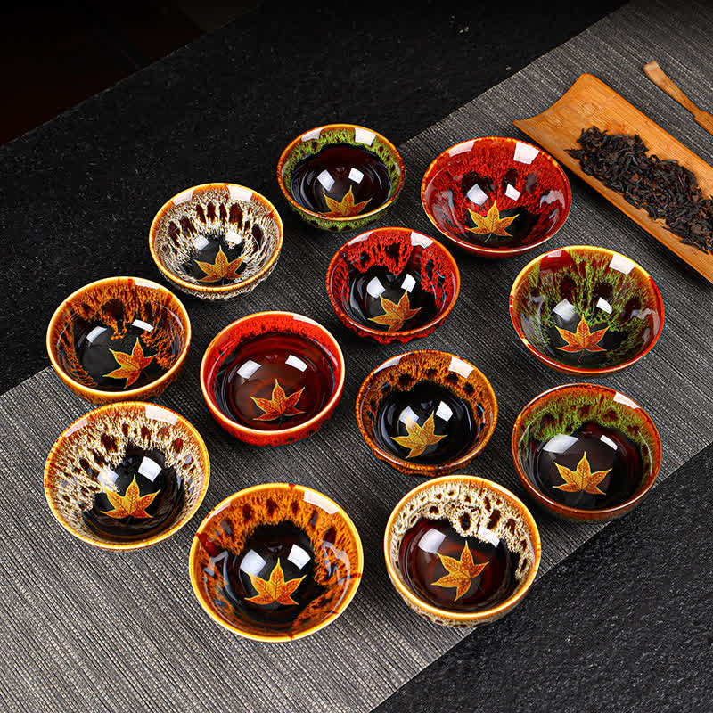 Bunte Teetasse aus Keramik mit Ahornblatt, 110 ml, für gemütlichen Tee