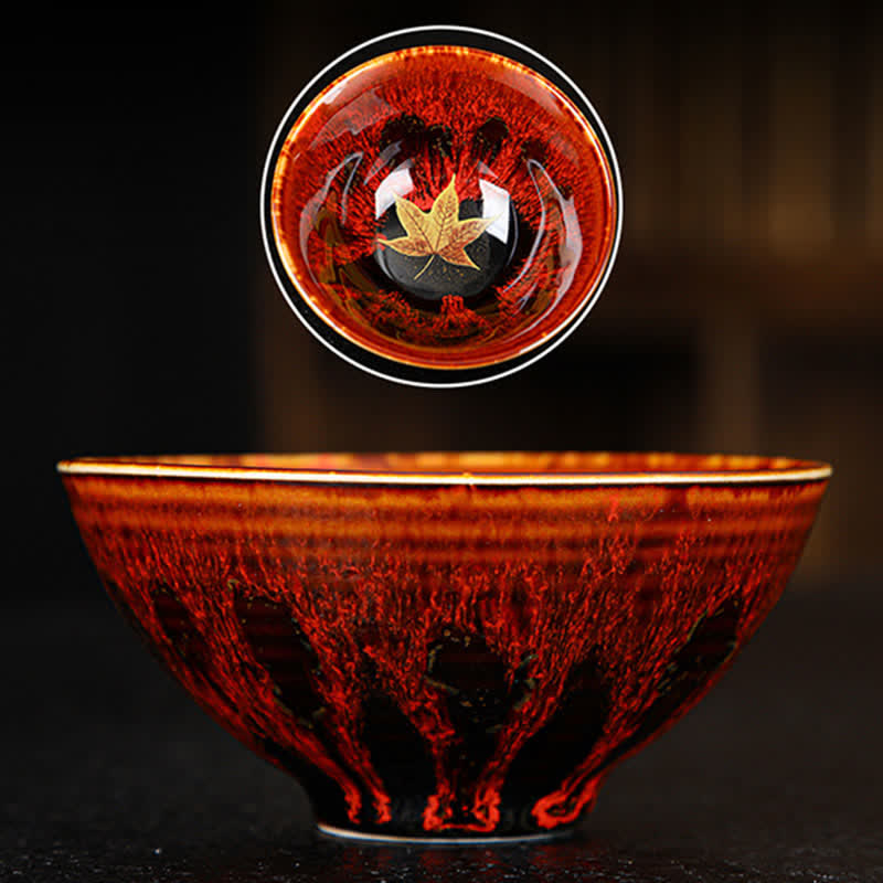 Bunte Teetasse aus Keramik mit Ahornblatt, 110 ml, für gemütlichen Tee