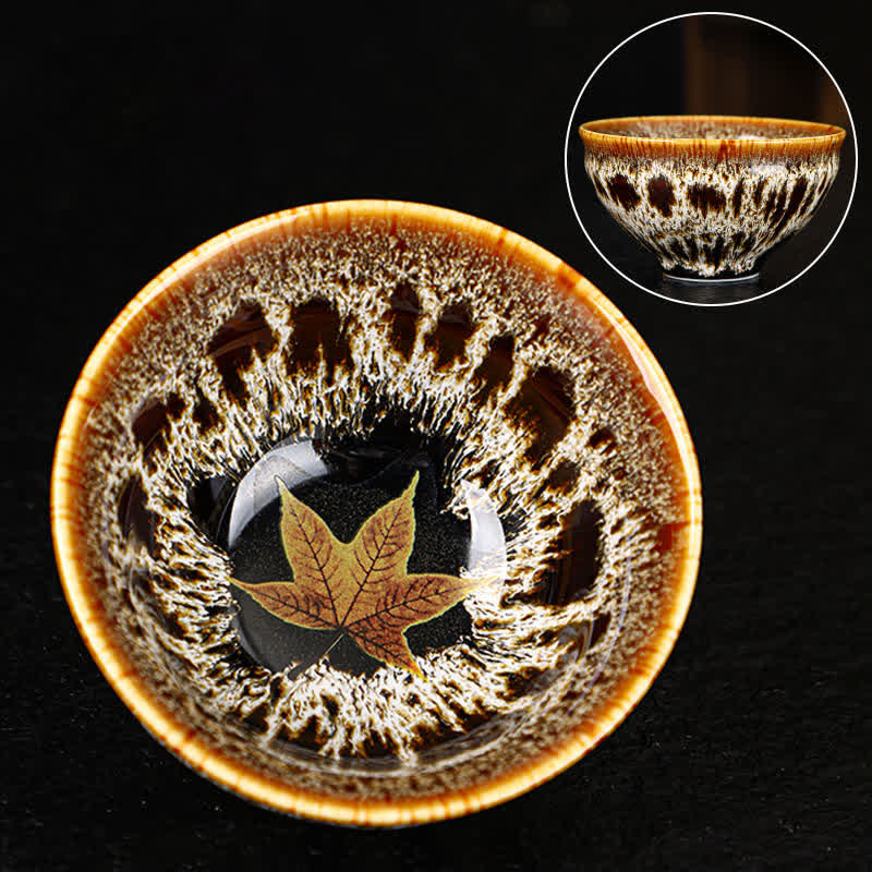 Bunte Teetasse aus Keramik mit Ahornblatt, 110 ml, für gemütlichen Tee