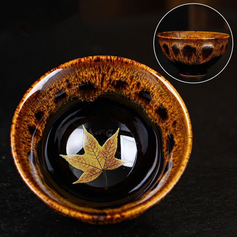 Bunte Teetasse aus Keramik mit Ahornblatt, 110 ml, für gemütlichen Tee