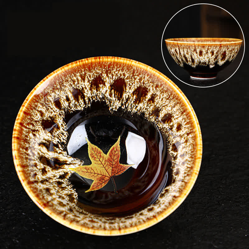 Bunte Teetasse aus Keramik mit Ahornblatt, 110 ml, für gemütlichen Tee