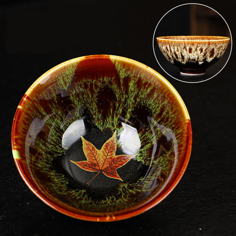 Bunte Teetasse aus Keramik mit Ahornblatt, 110 ml, für gemütlichen Tee