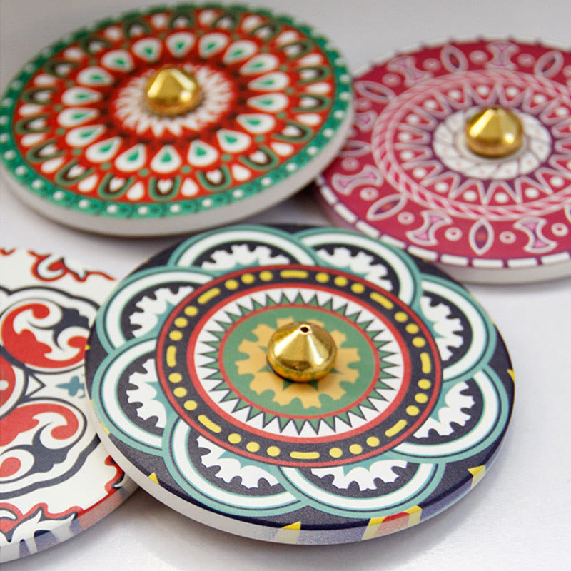 Räucherstäbchenbrenner aus Keramik mit buntem Muster, 10 cm