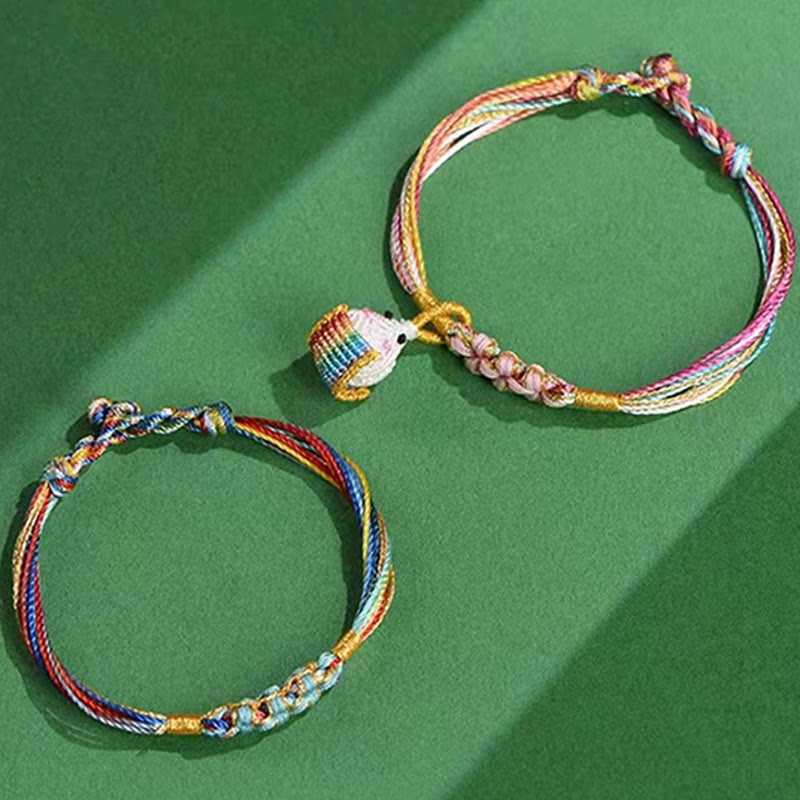 Buntes Pfirsichblütenknoten-Yin-Yang-Armband für Glück und Schutz