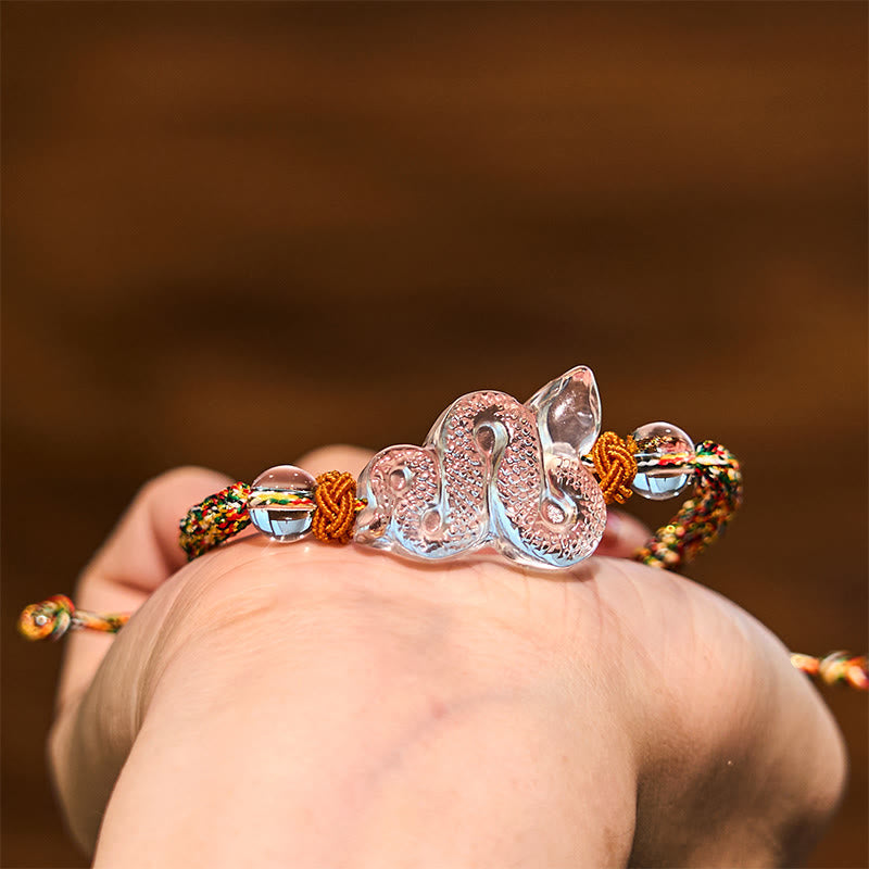 Buntes Seil-Armband mit Bergkristall und Schlangenmotiv, 18–19 cm