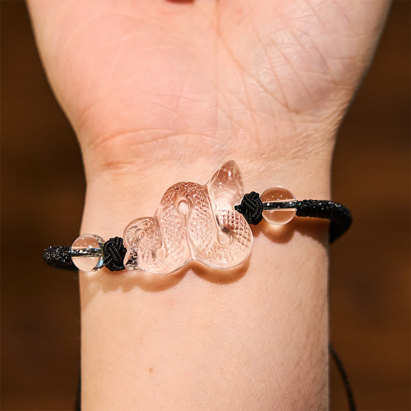 Buntes Seil-Armband mit Bergkristall und Schlangenmotiv, 18–19 cm