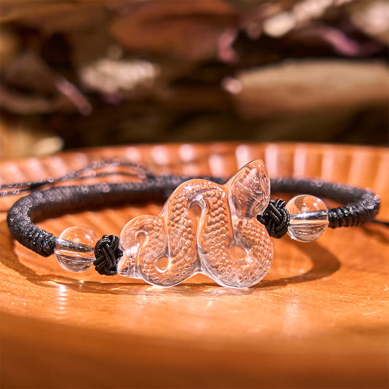 Buntes Seil-Armband mit Bergkristall und Schlangenmotiv, 18–19 cm