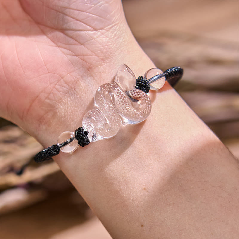 Buntes Seil-Armband mit Bergkristall und Schlangenmotiv, 18–19 cm