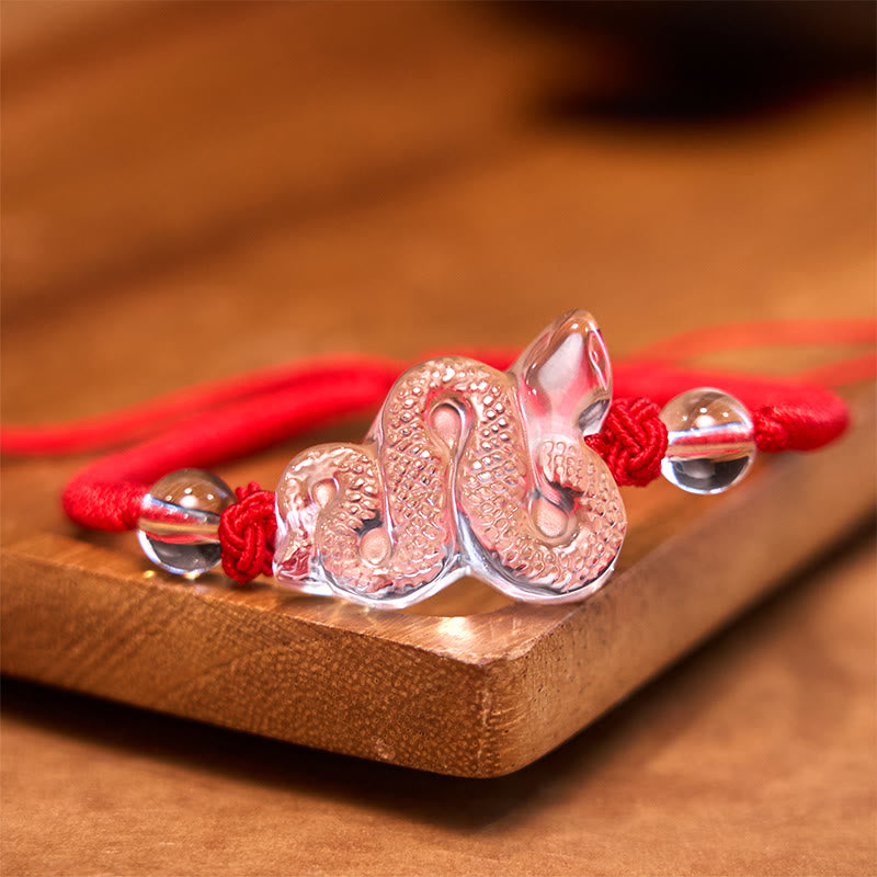 Buntes Seil-Armband mit Bergkristall und Schlangenmotiv, 18–19 cm