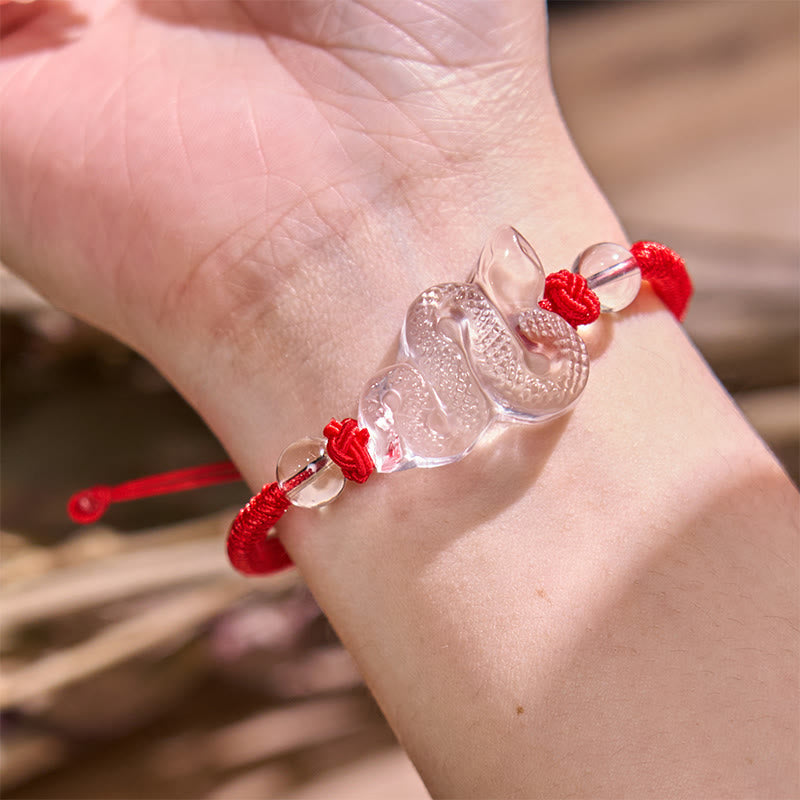 Buntes Seil-Armband mit Bergkristall und Schlangenmotiv, 18–19 cm
