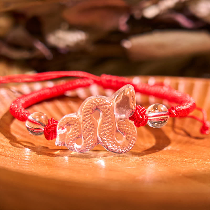 Buntes Seil-Armband mit Bergkristall und Schlangenmotiv, 18–19 cm