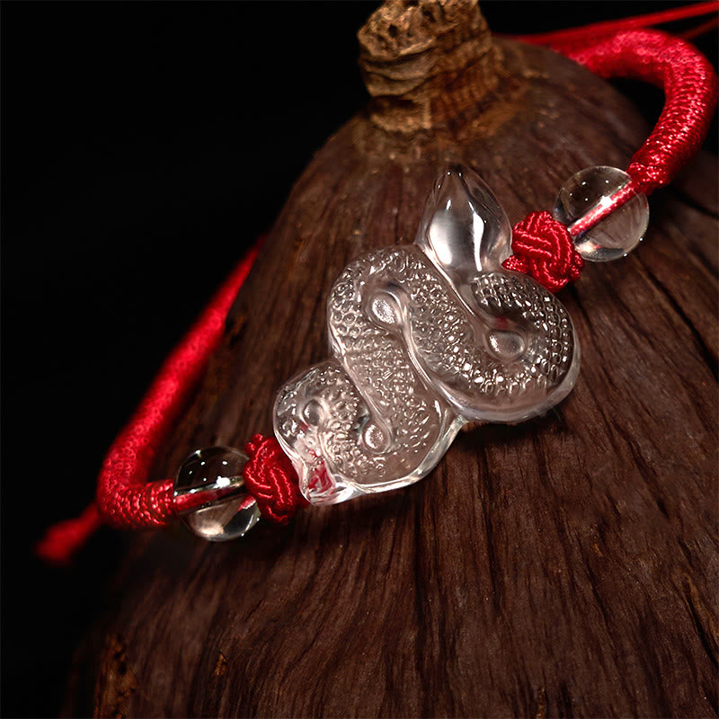 Buntes Seil-Armband mit Bergkristall und Schlangenmotiv, 18–19 cm