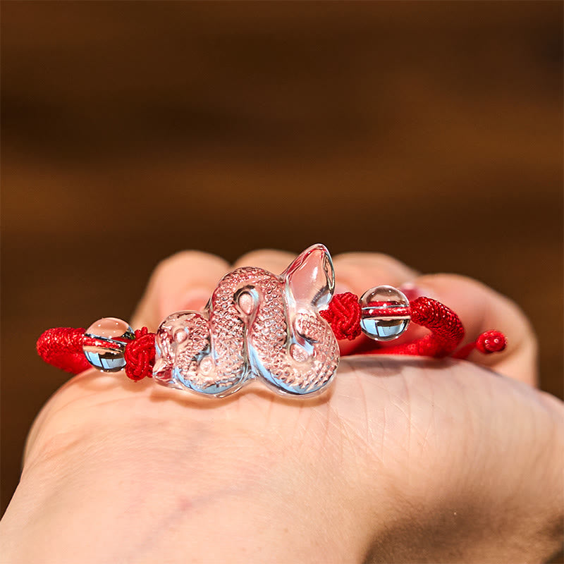 Buntes Seil-Armband mit Bergkristall und Schlangenmotiv, 18–19 cm