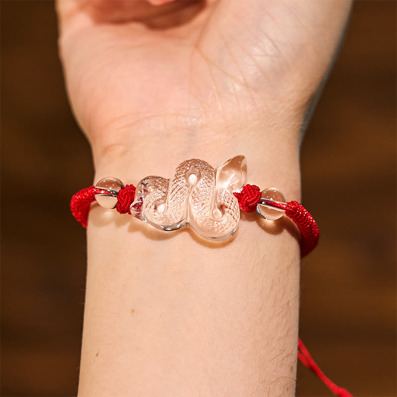 Buntes Seil-Armband mit Bergkristall und Schlangenmotiv, 18–19 cm