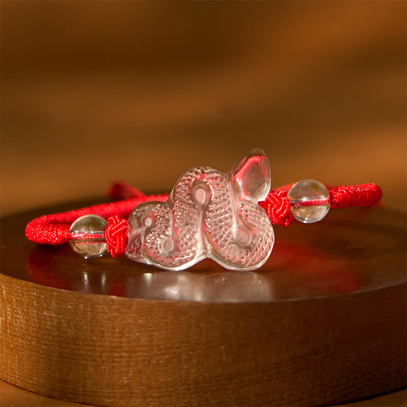 Buntes Seil-Armband mit Bergkristall und Schlangenmotiv, 18–19 cm