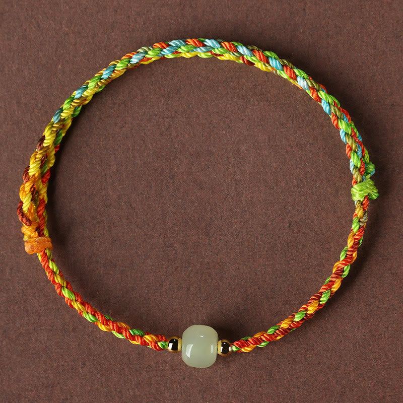 Buntes Seil-Jade-Armband für Fülle und Glück, 5 x 6 mm Perlen