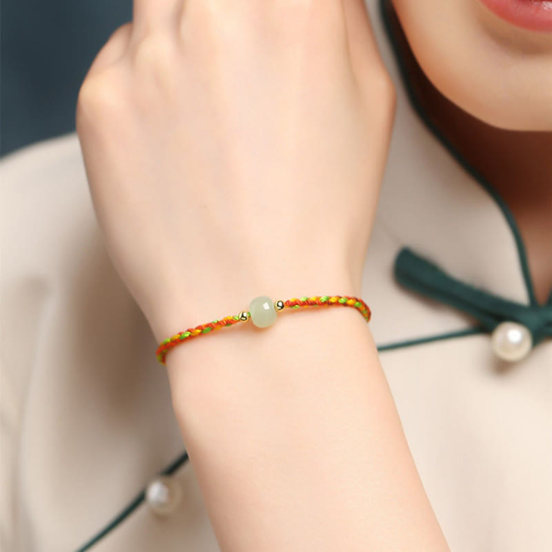 Buntes Seil-Jade-Armband für Fülle und Glück, 5 x 6 mm Perlen