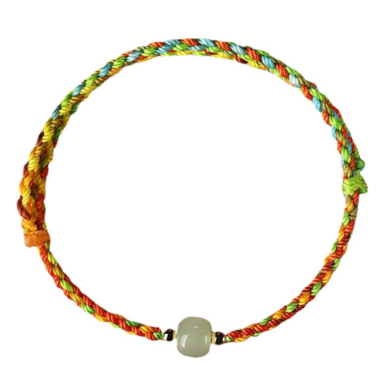 Buntes Seil-Jade-Armband für Fülle und Glück, 5 x 6 mm Perlen
