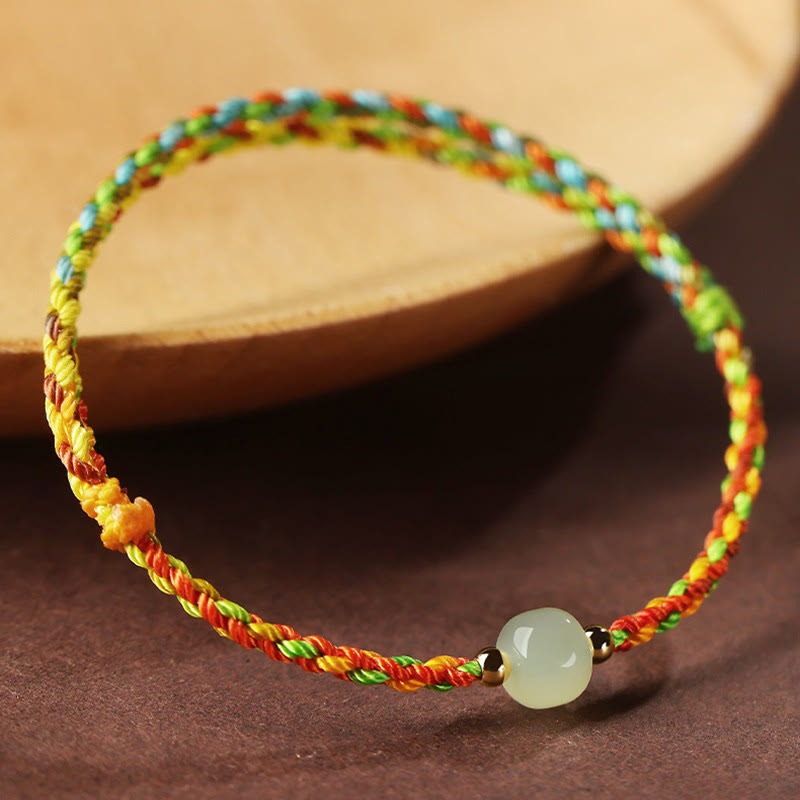Buntes Seil-Jade-Armband für Fülle und Glück, 5 x 6 mm Perlen