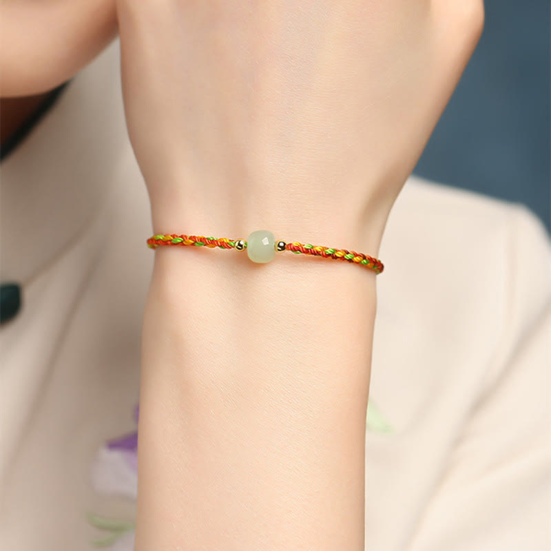 Buntes Seil-Jade-Armband für Fülle und Glück, 5 x 6 mm Perlen