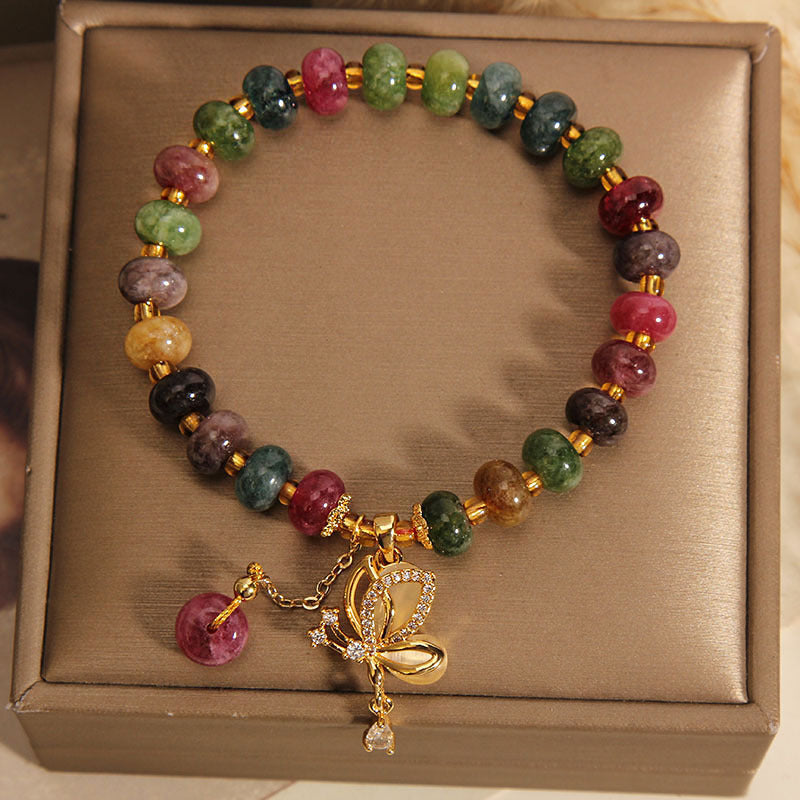 Buntes Turmalin-Schmetterlings-Weisheits-Charm-Armband