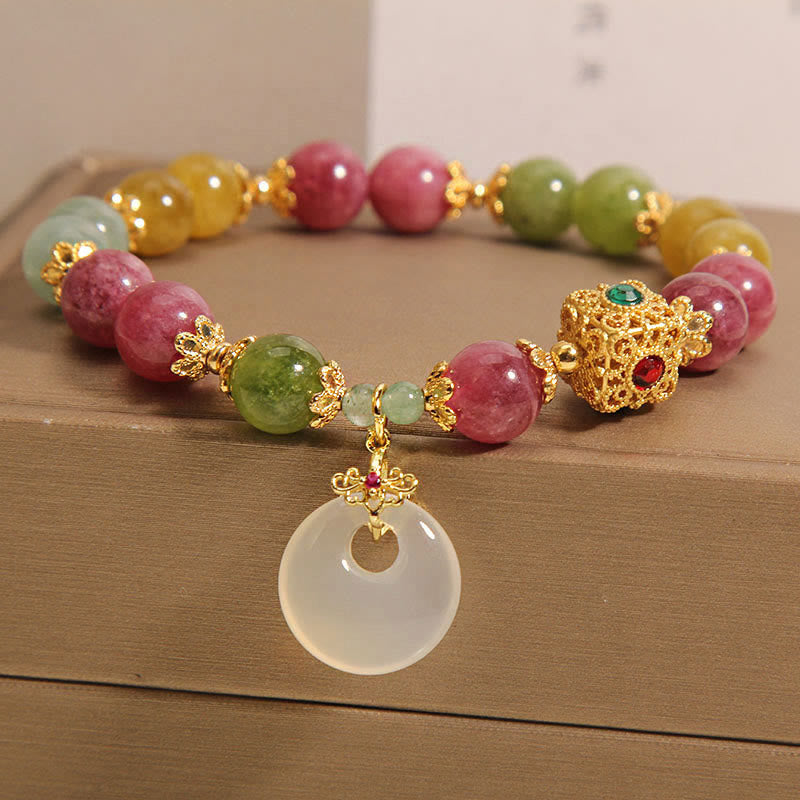 Buntes Turmalin-Armband mit Friedensschnalle