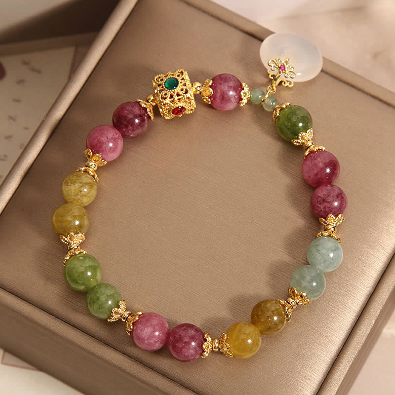 Buntes Turmalin-Armband mit Friedensschnalle