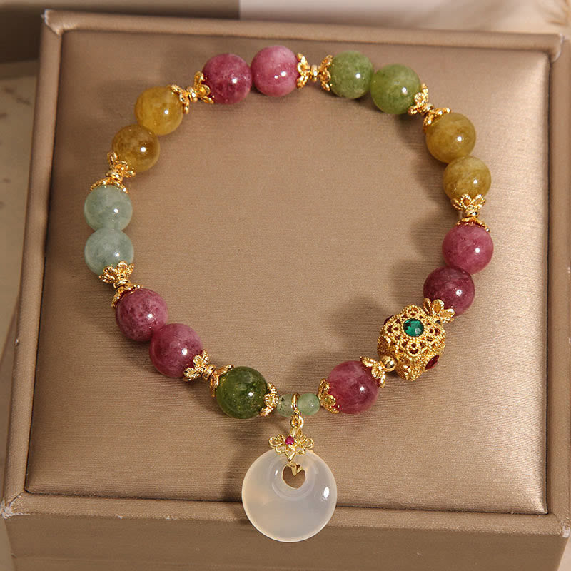 Buntes Turmalin-Armband mit Friedensschnalle