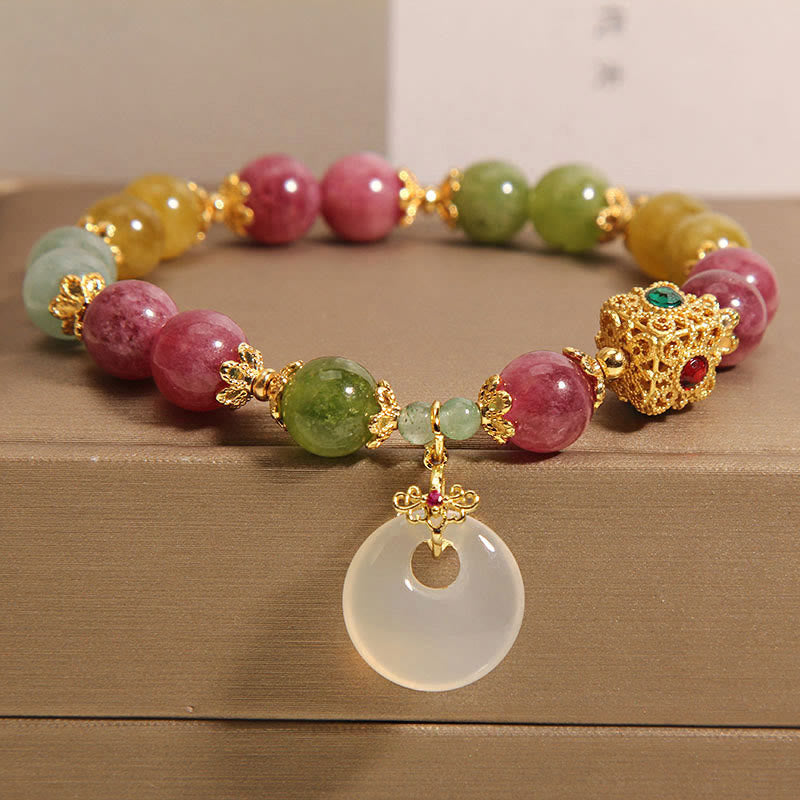 Buntes Turmalin-Armband mit Friedensschnalle