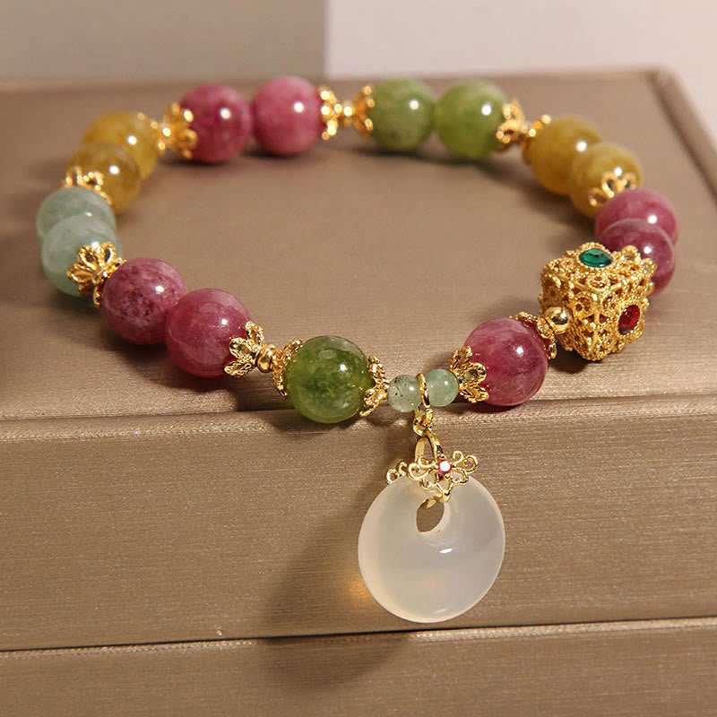 Buntes Turmalin-Armband mit Friedensschnalle