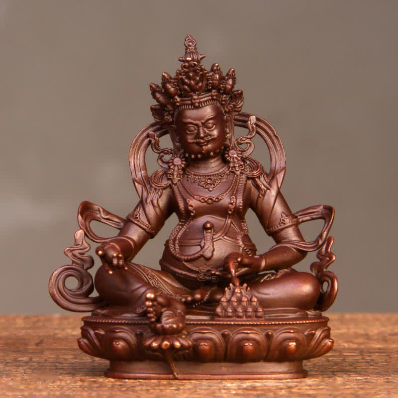 Kompakte Buddha-Statue aus Kupfer | Gelber Jambhala-Bodhisattva, 7 cm
