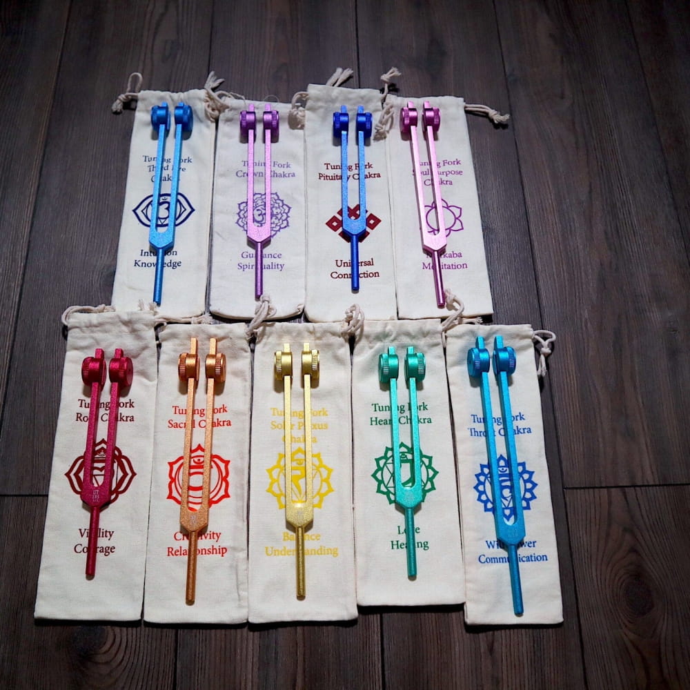 Complete 9pc Weighted Solfeggio Tuning Fork Set for Healing - On sale