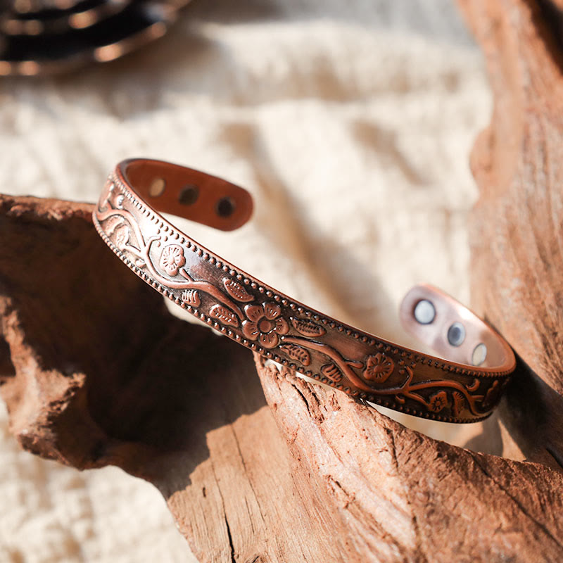 Kupfer verstellbares spirituelles Armband | Florale Magnetmanschette