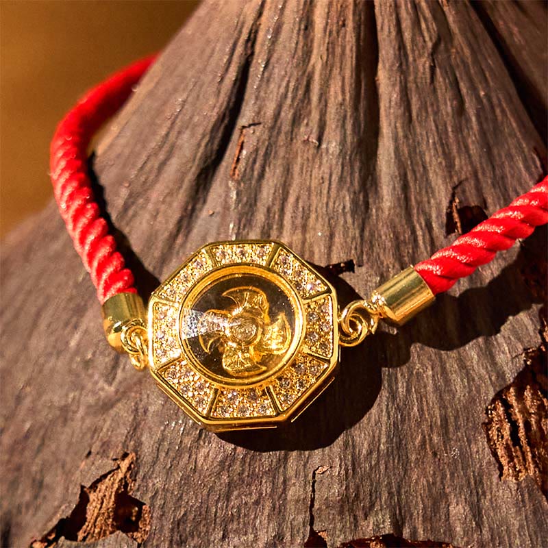 Feng Shui-Armband mit Windmühle aus Kupfer und Messing mit roter Schnur