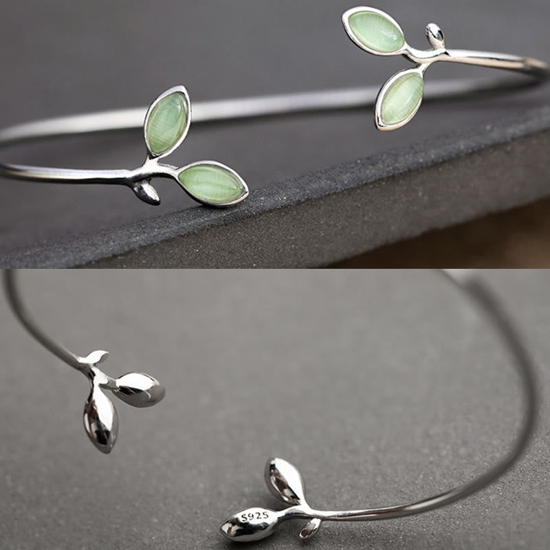 Kupfernes Manschettenarmband mit Katzenaugen-Blattmuster