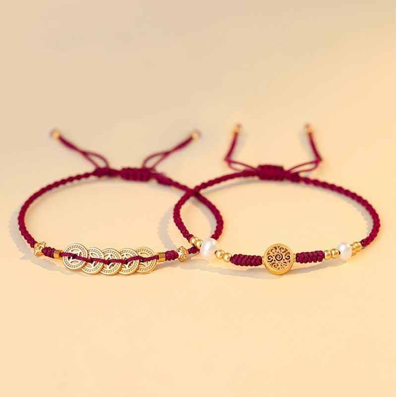 Kupfermünzen-Armband mit roter Schnur für Glück und Schutz