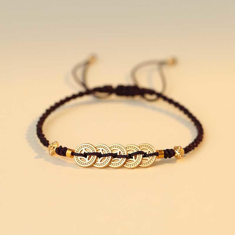 Kupfermünzen-Armband mit roter Schnur für Glück und Schutz