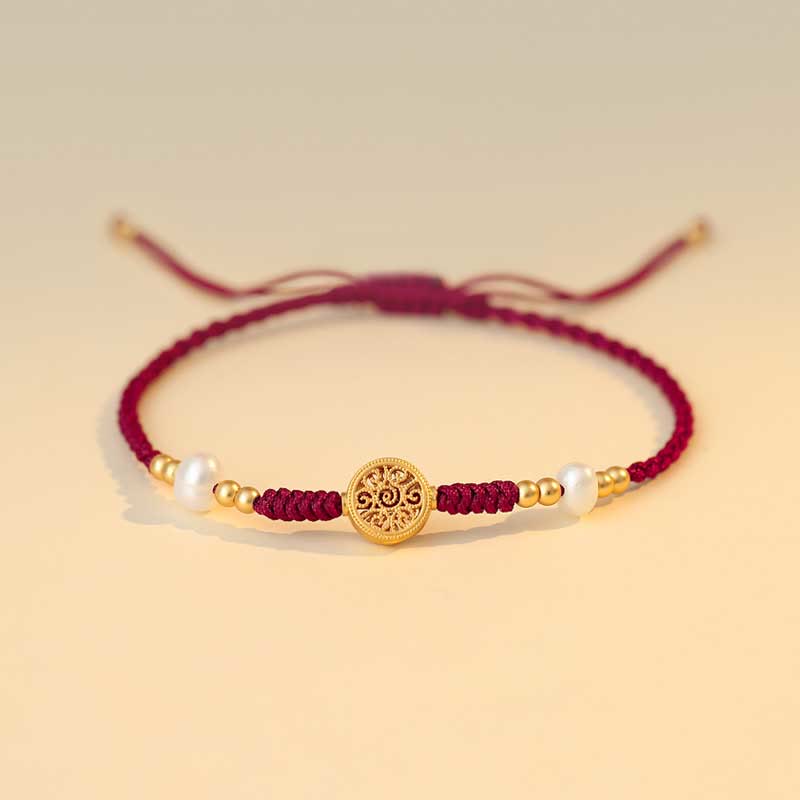 Kupfermünzen-Armband mit roter Schnur für Glück und Schutz