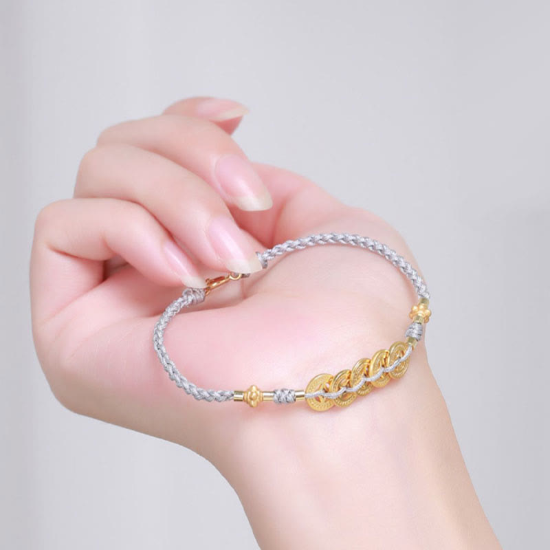 Kupfermünzen-Baum-des-Lebens-Armband mit Perle und blauem Seil